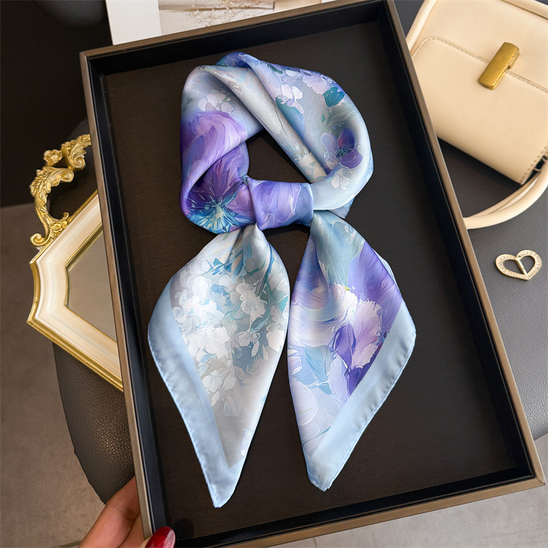 Silk Neck Scarf - 2026年新作 花柄プリント シルク スクエアスカーフ レディース ヘッドスカーフ