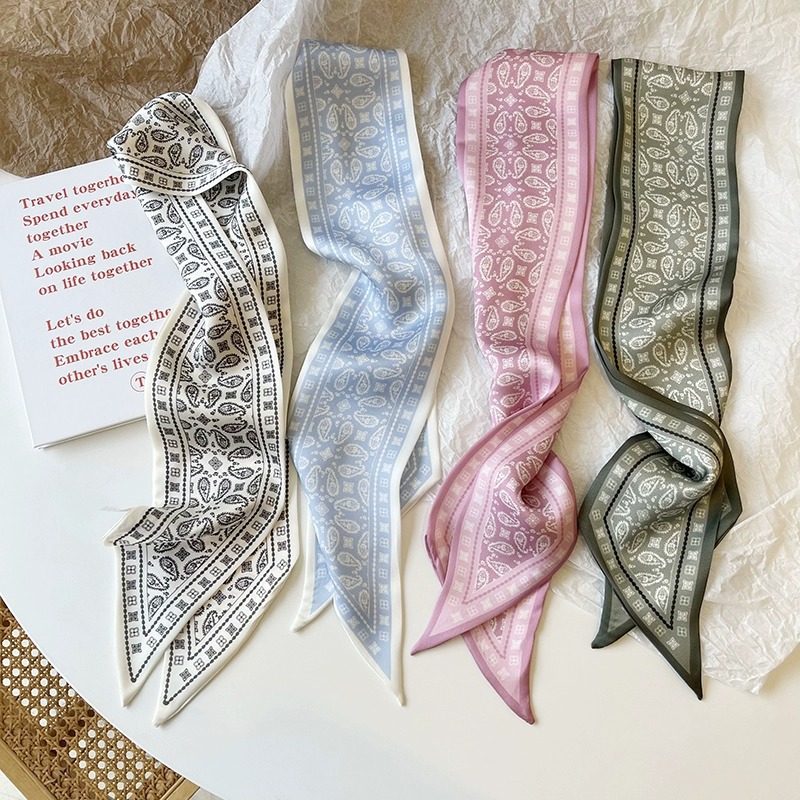 Silk Neck Scarf - セットシリーズシルクサテンスカーフ女性布ヘアバンド頭飾りアクセサリー女性スカーフリボンネクタイバッグハンドル/4 個