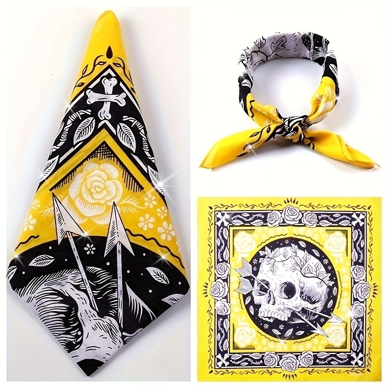 Bandana Cotton - スカルアロー レトロヘッドスカーフ スクエアスカーフ ヒップホップ バイク用 アメリカン