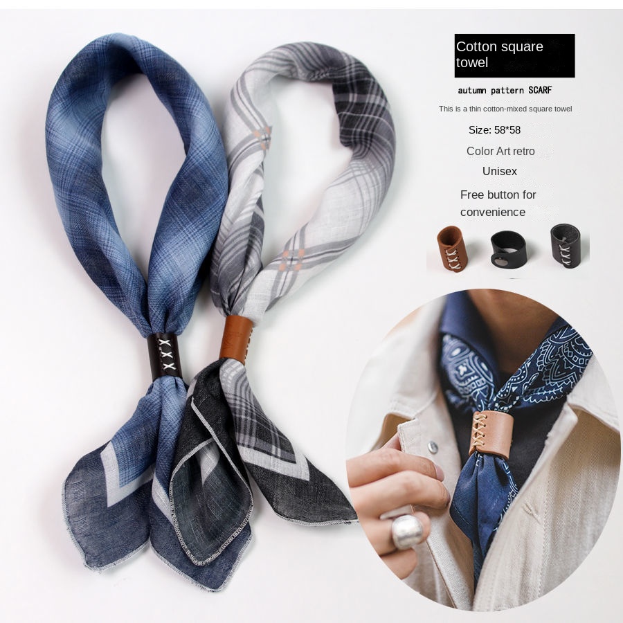 Bandana Cotton - メンズスクエアスカーフ,ボタン付きコットンとリネンのスカーフ,上質な小さなシルクスカーフ,柔らかくてアメリカンスタイル,春秋