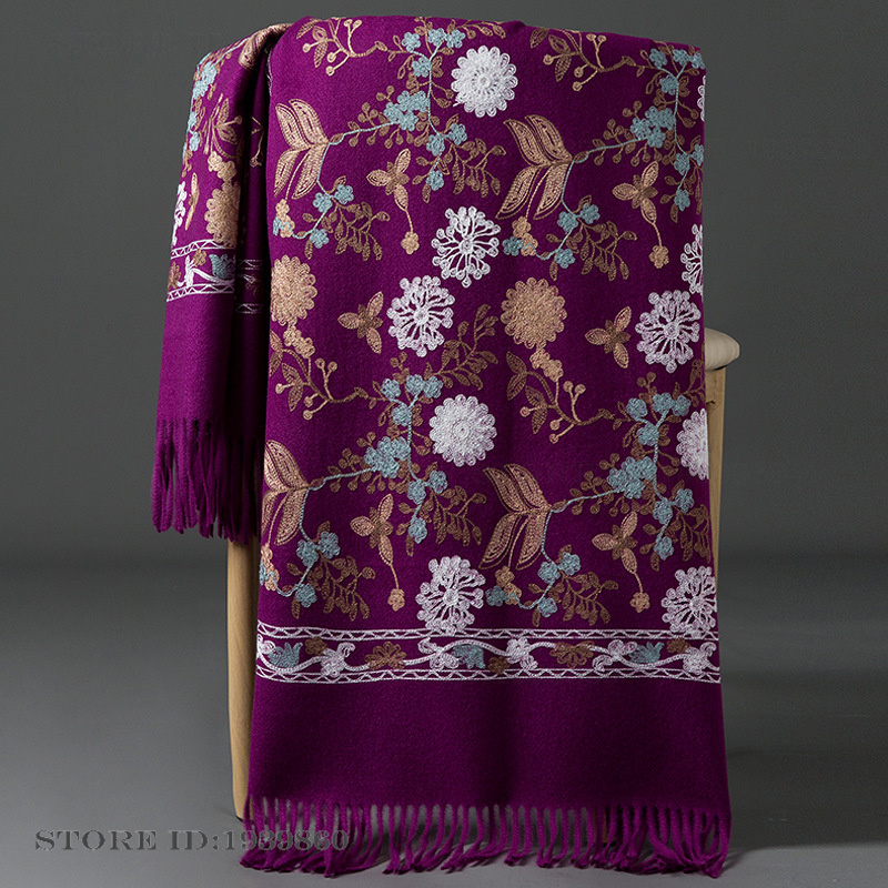 女性用カシミアパシュミナスカーフラップ刺繍花柄ロングショール - Woven Scarf Blanket のレビューと価格