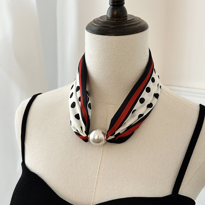 磁気クラスプ付きパール装飾プリントシルクスカーフ 女性用 春 - Silk Neck Scarf のレビューと価格