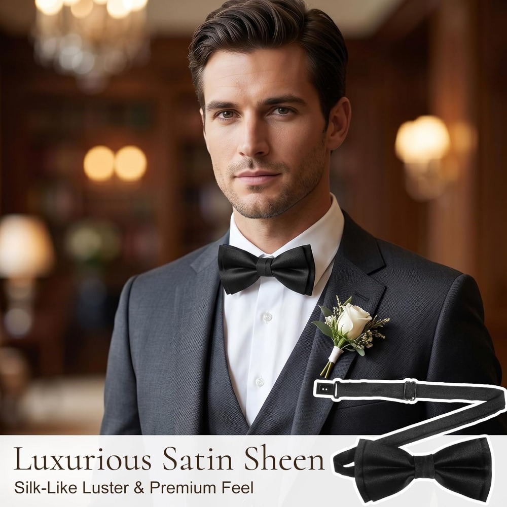 メンズ蝶ネクタイ、2枚組無地プレタイド調整可能蝶ネクタイ、結 - Bow Tie Pre Tied のレビューと価格