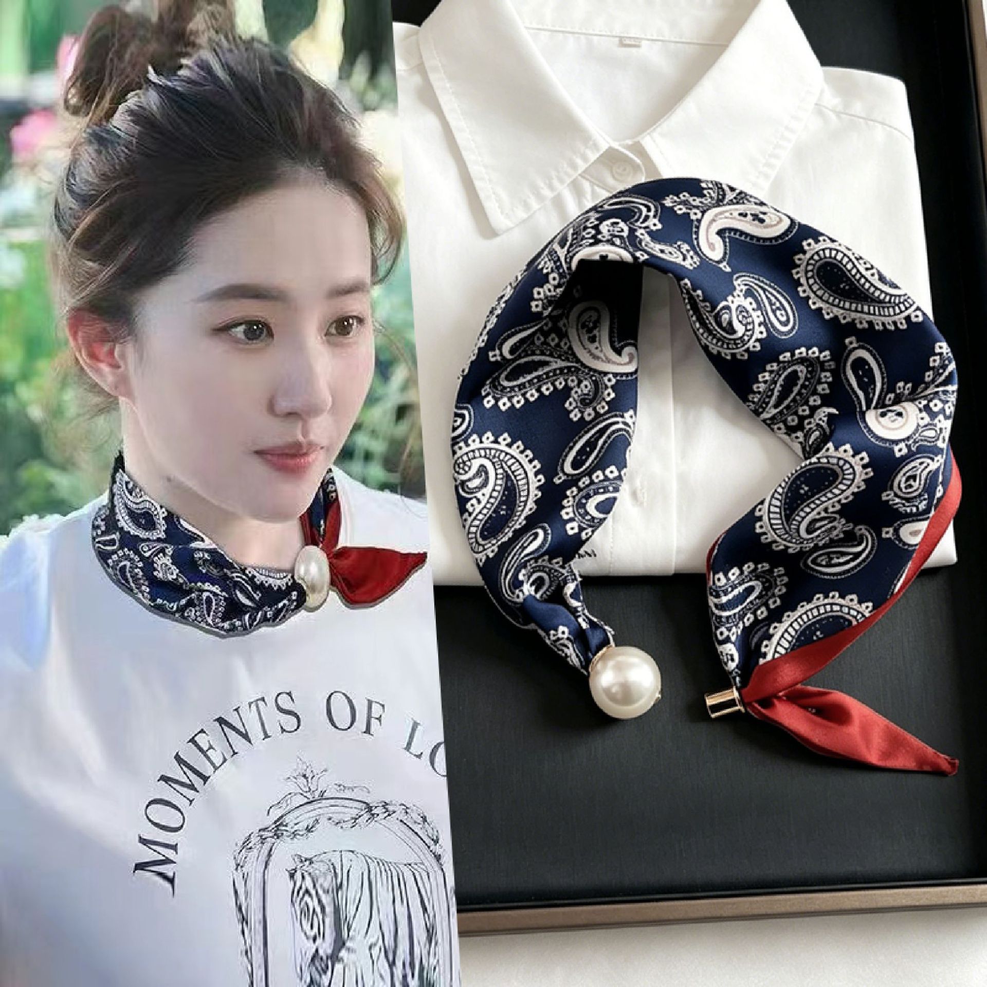 新しいペイズリープリントパールテール磁気クラスプスカーフ女性 - Ascot Neck Scarf のレビューと価格