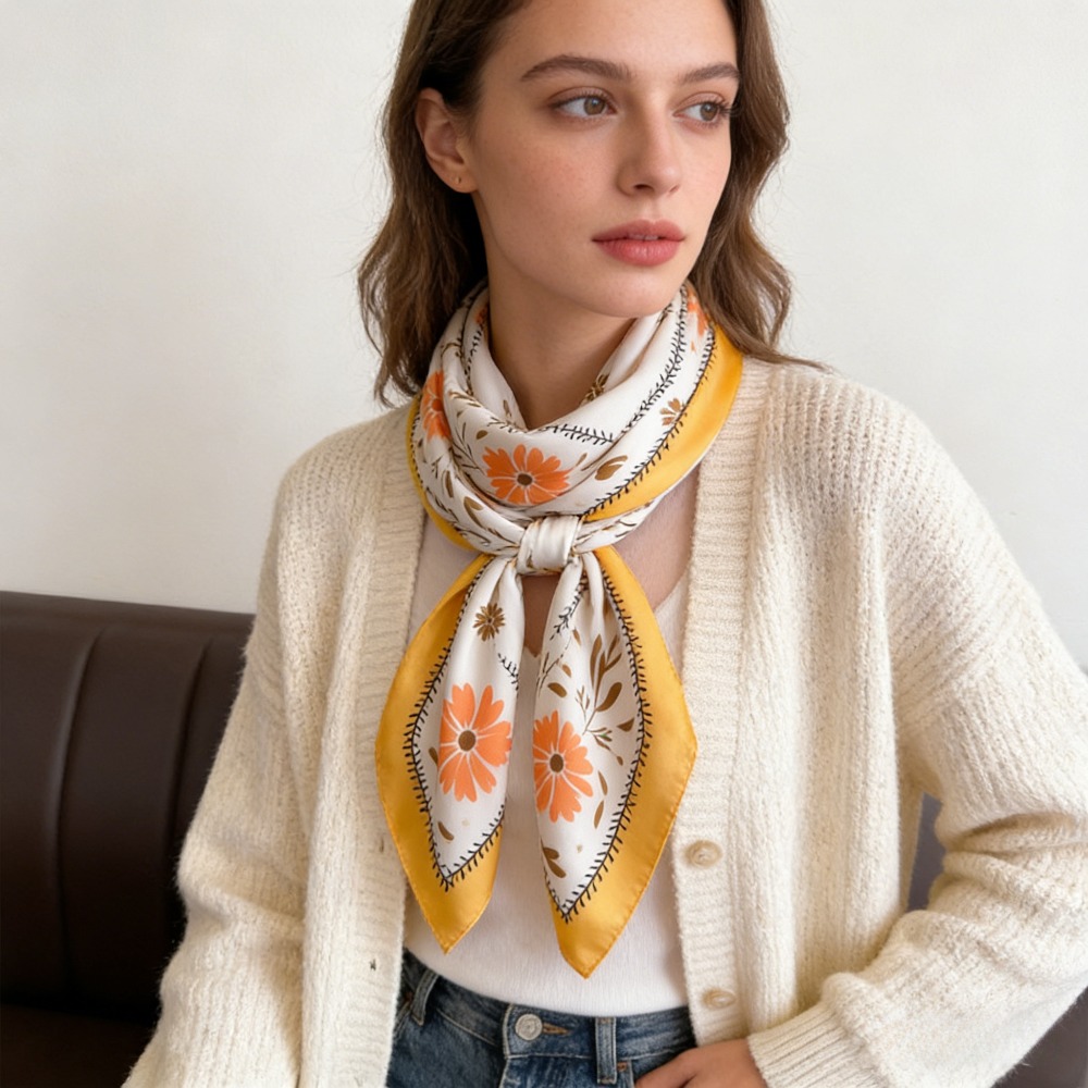 1Pc 新しいプリントファッションシルクスカーフスクエアスカ - Silk Neck Scarf のレビューと価格