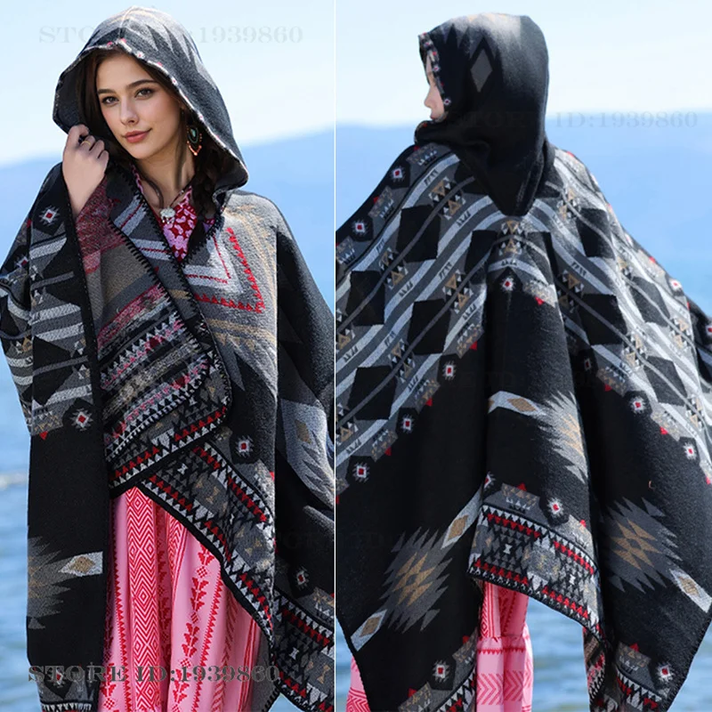 フード付き暖かいスカーフショールケープ新しい観光用マントジャ - Woven Scarf Blanket のレビューと価格