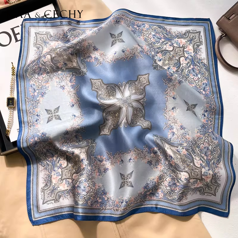 バロック花柄 100% 桑シルク正方形スカーフ 50 センチ - Silk Neck Scarf のレビューと価格
