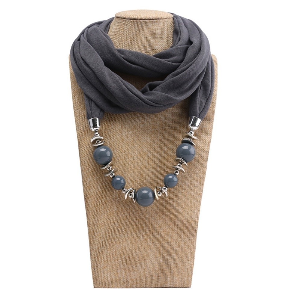 ファッションシフォンスカーフネックレス、無地ビーズ付きインフ - Infinity Scarf Knit のレビューと価格